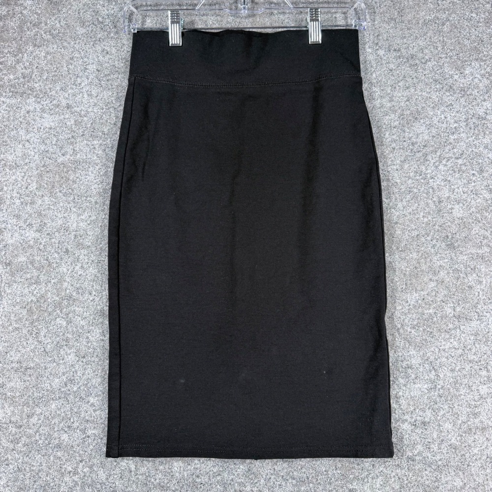 Labijou Womens Small Black Pencil Skirt Stretch High Waist Back Slit Midi